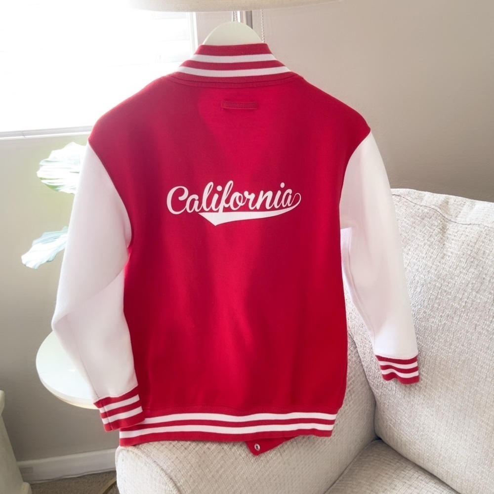 Malibu peer store On the Rise Red and White women /kids Varsity Jacket - Picture 2 of 5